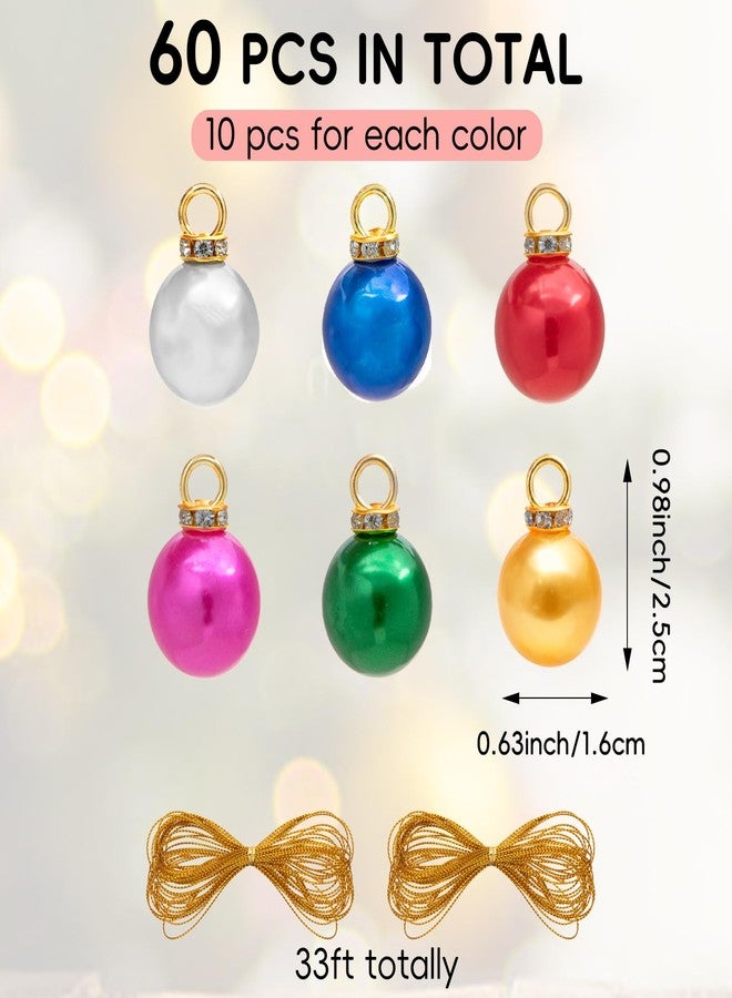 CIPOWM 60PCS Christmas Mini Balls Ornaments，Mini Glitter Christmas Balls Xmas Tree Hanging Decorations Pendants for Xmas Tree Outdoor Indoor DIY Craft Party Supplies,0.6"/16mm - Image 2